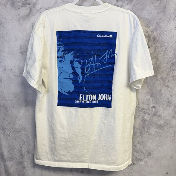 Vintage 90s Elton John T Shirt 1998 World Tour White - Picture 1 of 9